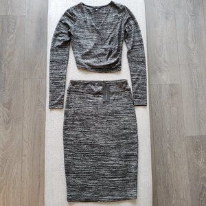 Dynamite Matching Knit Set - V-Neck Crop Longsleeve & Midi Skirt